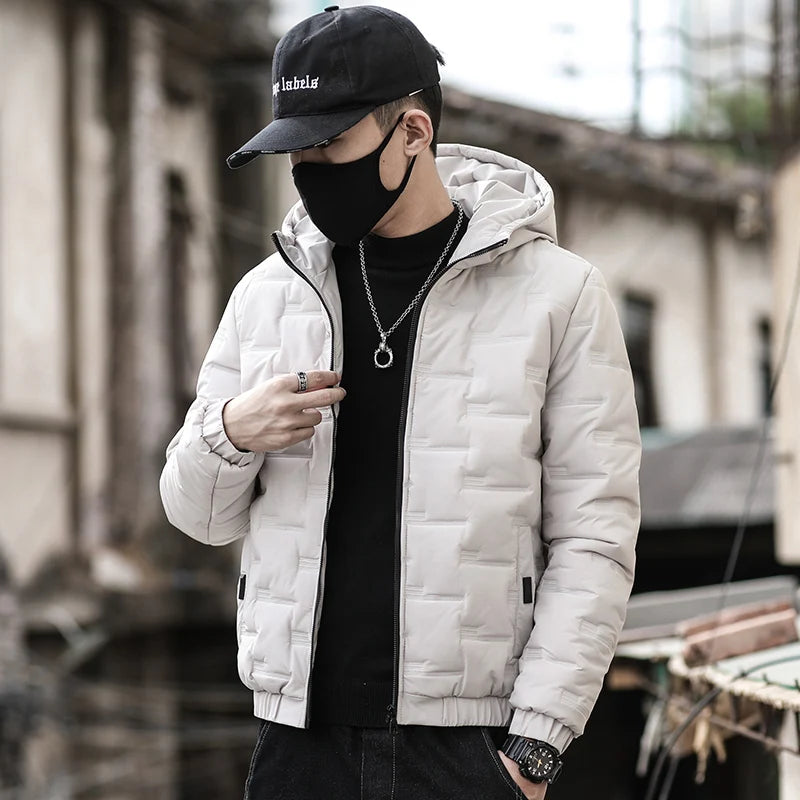 Windproof Short Daily Casual Down Jacket Cotton Warm Daily Coat Parka Padded Jacket Winter Style Men Hooded Jacket Warm Fashion