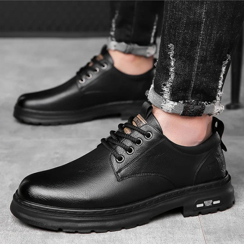 Men's Casual Leather Shoes Designer Trendy All-match Platform Shoes  Men's Business Breathable Leather Shoes Zapatos De Hombre
