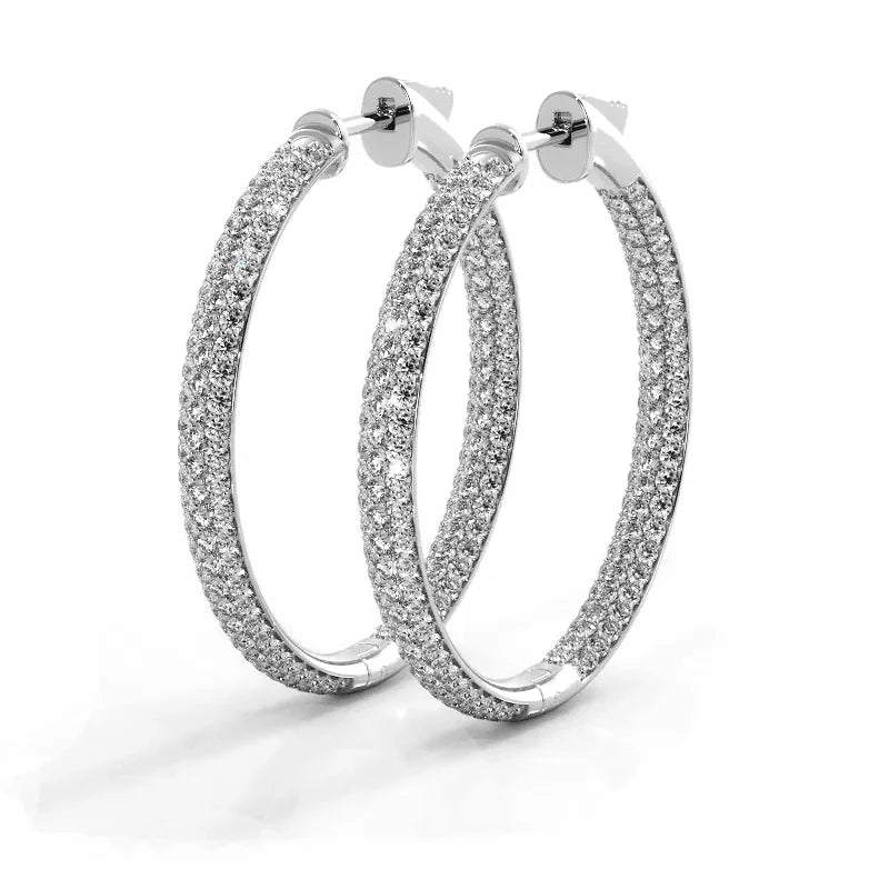2.5 CTW Lab-Created Moissanite Triple Row Hoop Earrings in 14K Gold Over Sterling with Vault Lock Clasp