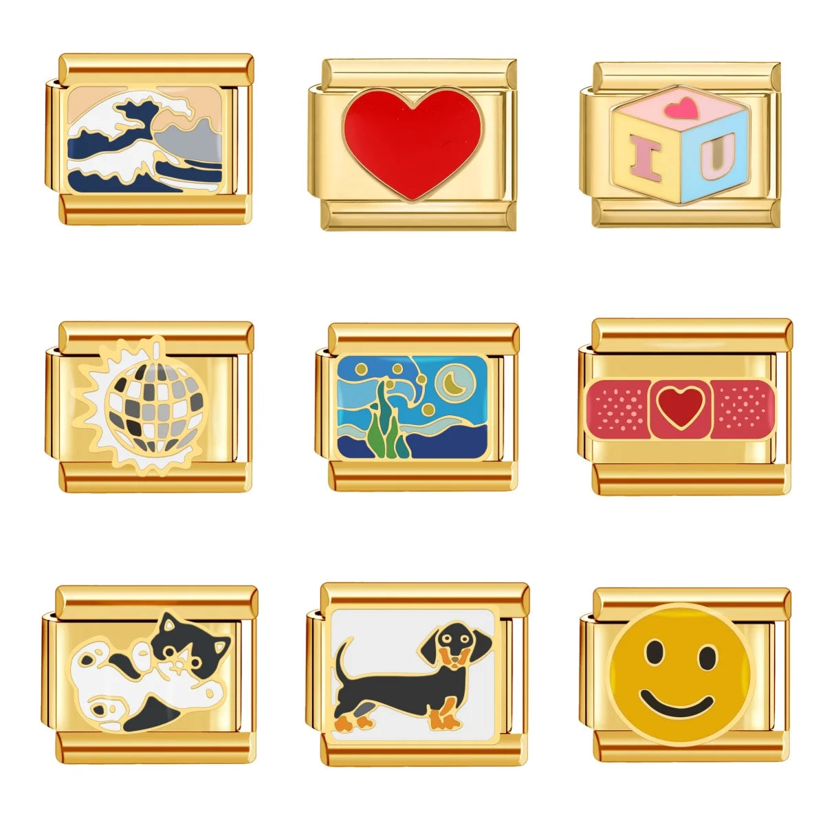 Gold Color Heart Sunflower Cherry Tai Chi Leopard Italian Charm Links Fit 9mm Bracelet Stainless Steel Men Women DIY Making Gift