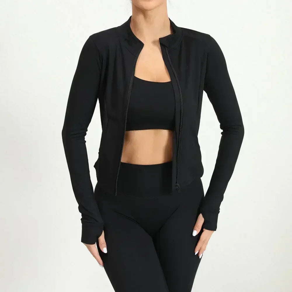 Women's Fitted Yoga Jacket Stretch Workout Top Lightweight Outerwear for Pilates, Gym & Outdoor Training Athletic Zip-Up Cover