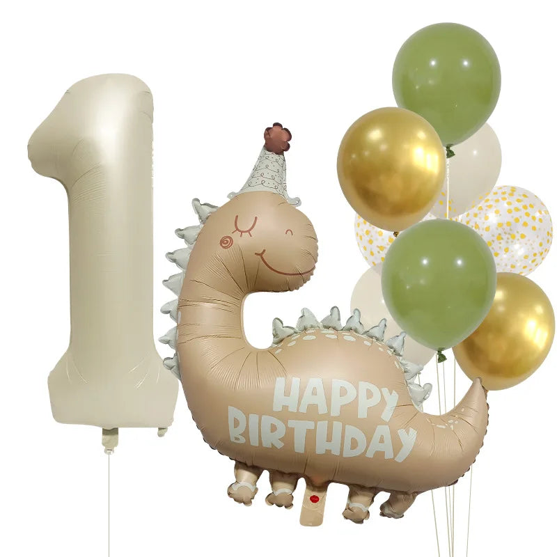Retro Matte Caramel Colored Dinosaur Aluminum Film Number Balloon Set Happy Birthday Party Decoration Kids Background Photo Prop