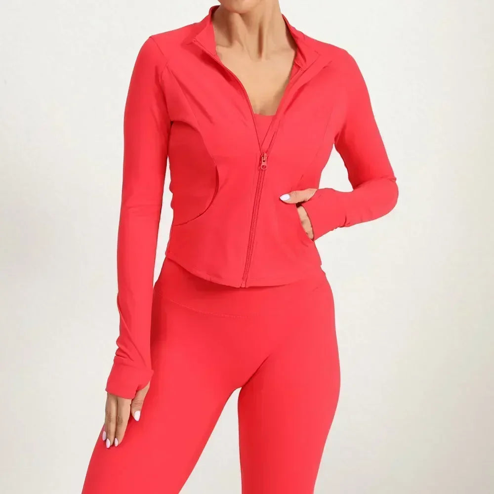 Women's Fitted Yoga Jacket Stretch Workout Top Lightweight Outerwear for Pilates, Gym & Outdoor Training Athletic Zip-Up Cover