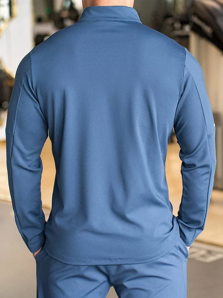Men's Sports Fitness Casual Tops Long Sleeve Stand Up Collar Solid Colour Jacket Jogging Workout Sweatshirt with Zip Running