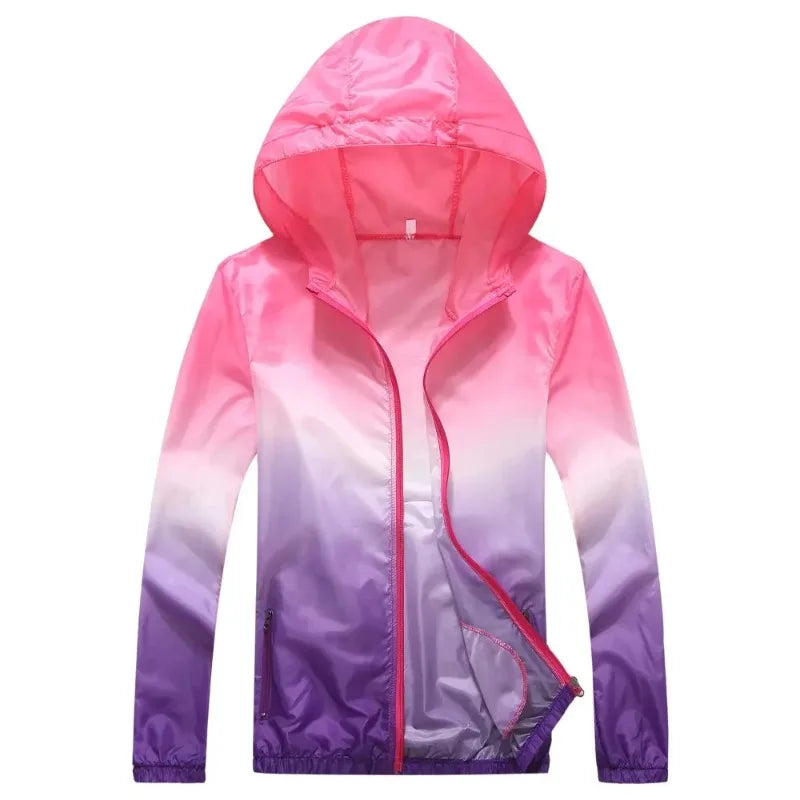 Lightweight Rongkun outdoor sports hooded polyester running jacket, summer UV resistant hiking and cycling jacket