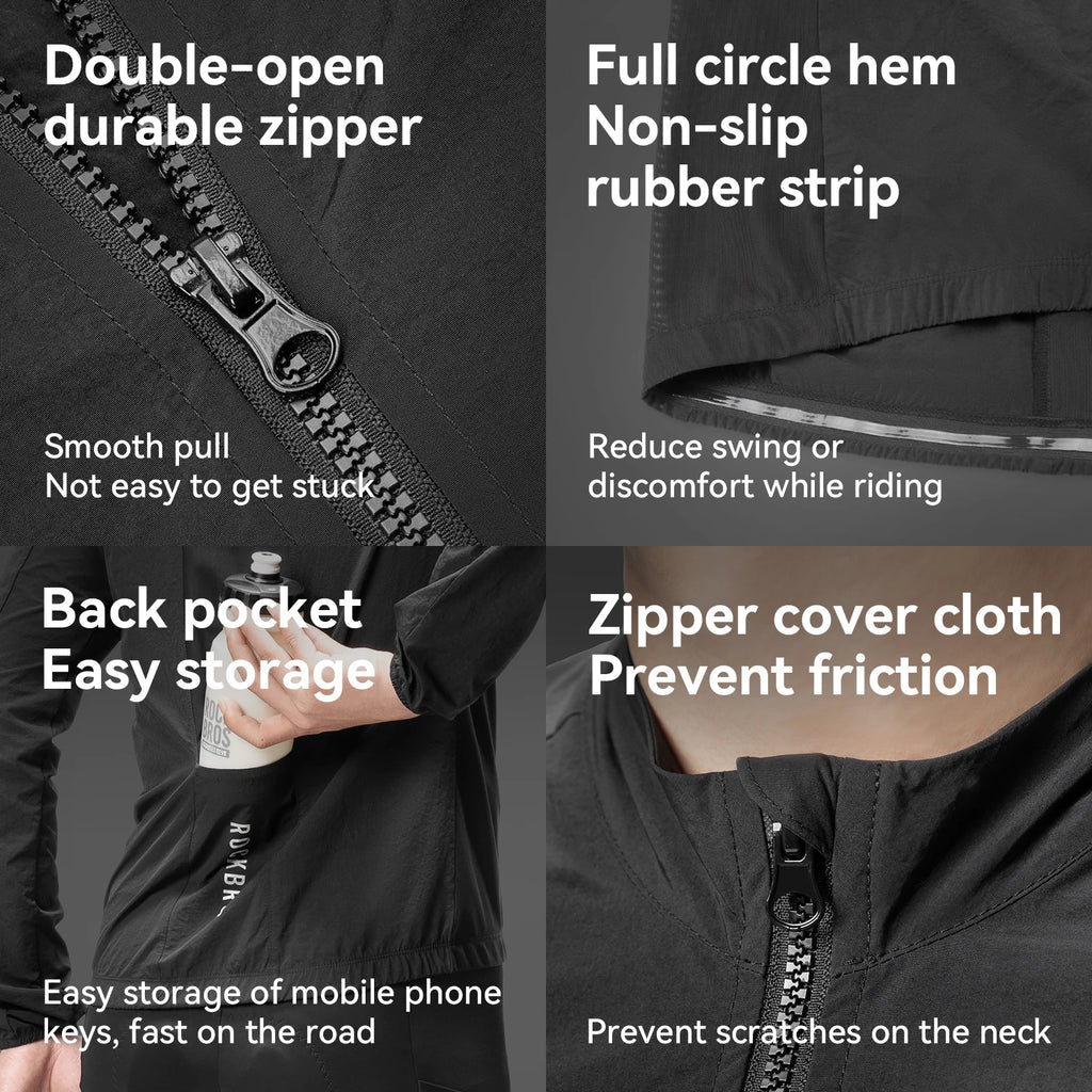 ROCKBROS Lightweight Cycling Windbreaker Portable Windproof Jacket Reflective Sunscreen Coat Men Outdoor Sports Cycling Clothing