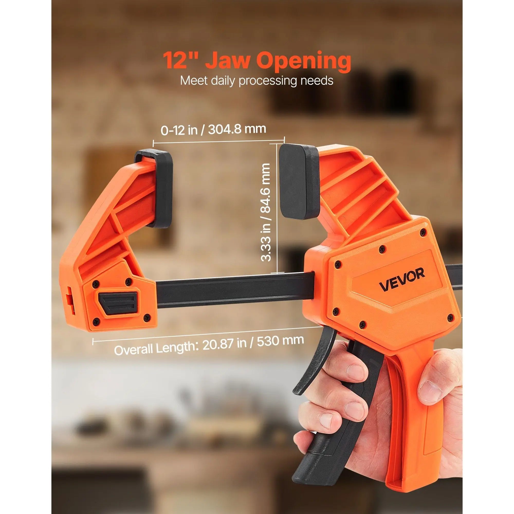 2-Pack 12 Inch One-Handed Woodworking Bar Clamps 340 Lbs Load Capacity Clamp/Spreader