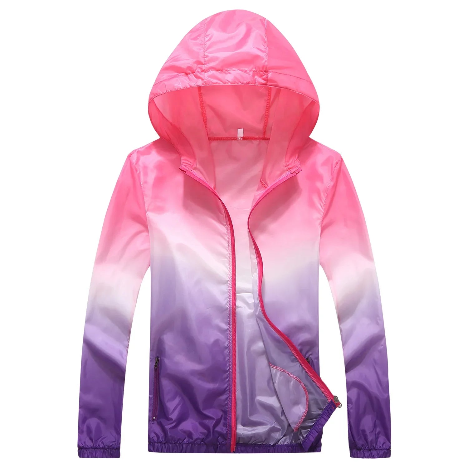 Lightweight Rongkun outdoor sports hooded polyester running jacket, summer UV resistant hiking and cycling jacket