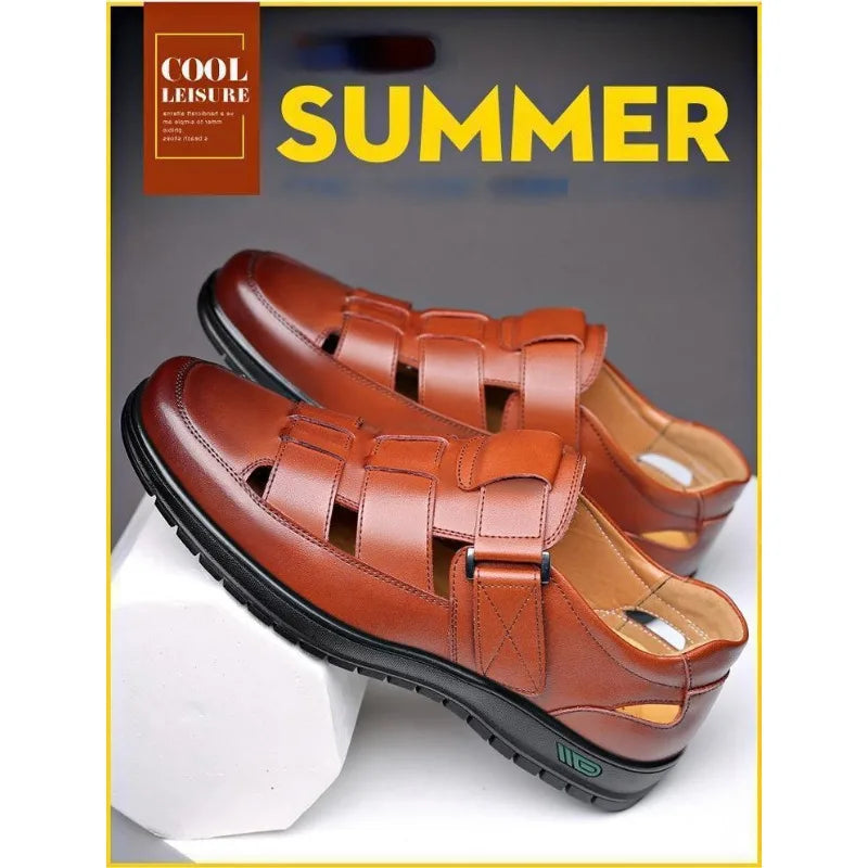 2024 Men Leather Shoes Business Casual Forma Wear High Heels Soft Sole Non-Slip Summer Sandals Black Leather Shoes Luxury Shoes