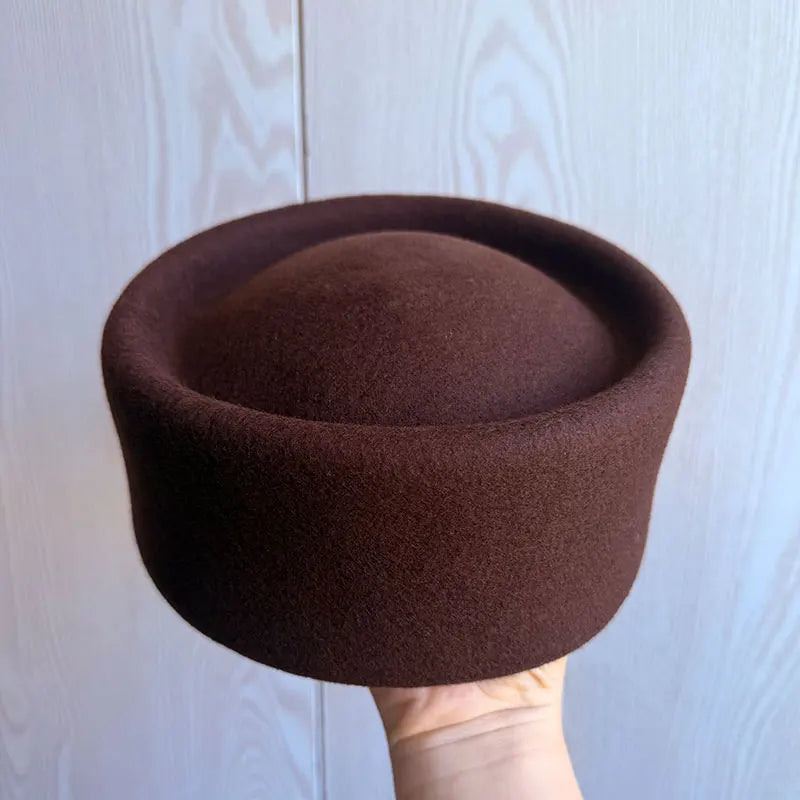 Retro Flight Attendant Ball Hat Women's 100% Wool Felt Beret Party Charming Hat Wedding Cocktail Party Medicine Box Hat