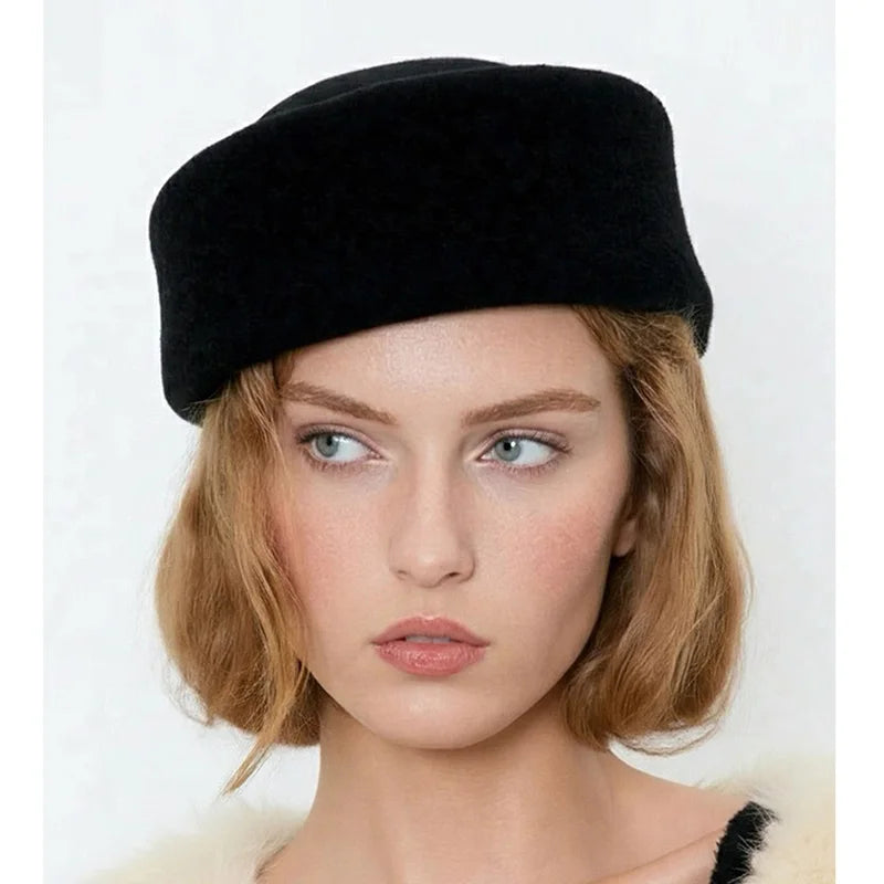Retro Flight Attendant Ball Hat Women's 100% Wool Felt Beret Party Charming Hat Wedding Cocktail Party Medicine Box Hat