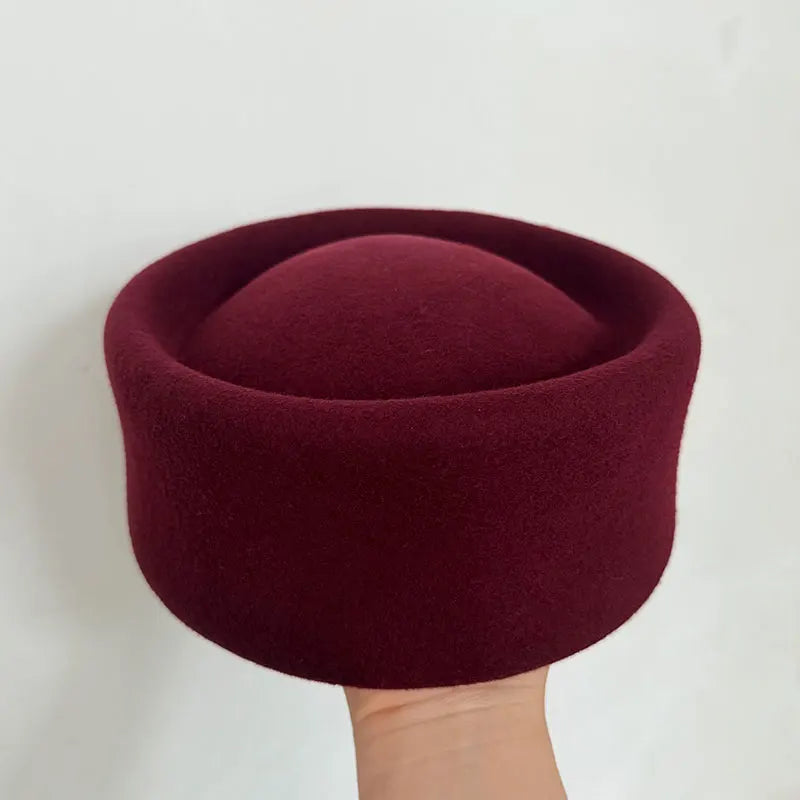 Retro Flight Attendant Ball Hat Women's 100% Wool Felt Beret Party Charming Hat Wedding Cocktail Party Medicine Box Hat
