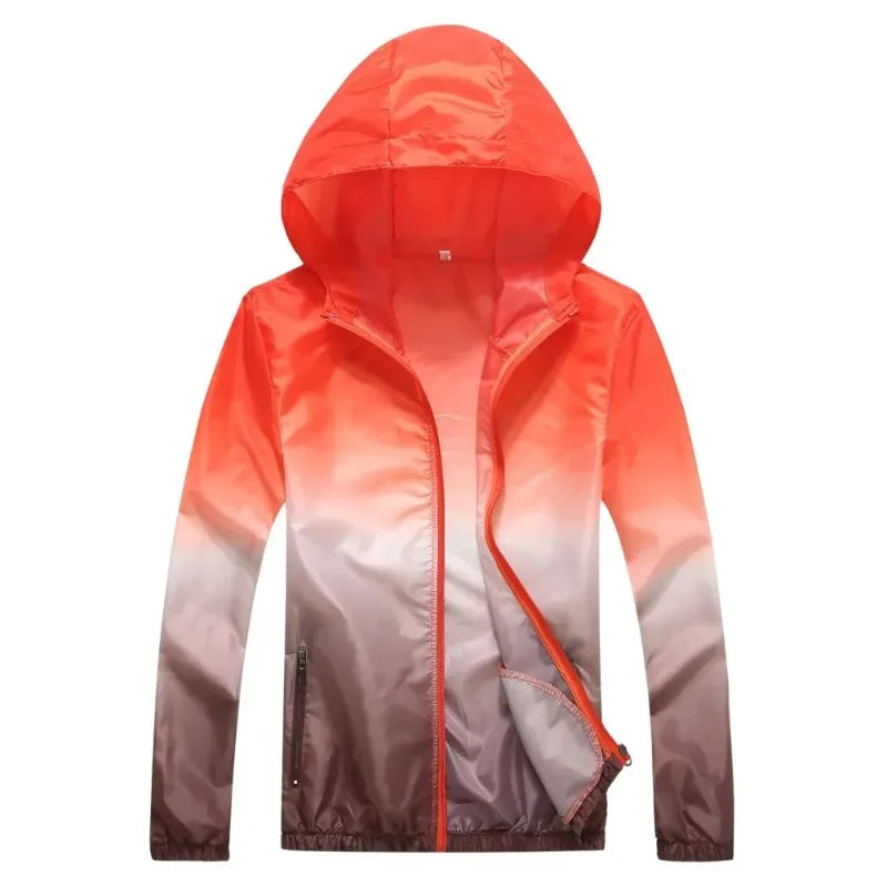 Lightweight Rongkun outdoor sports hooded polyester running jacket, summer UV resistant hiking and cycling jacket