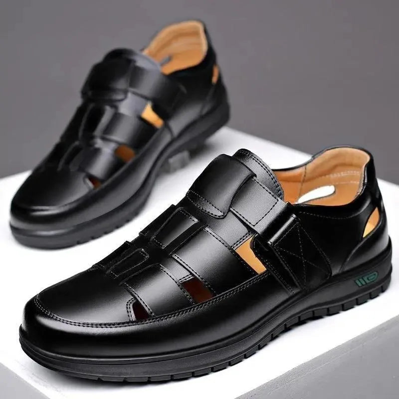 2024 Men Leather Shoes Business Casual Forma Wear High Heels Soft Sole Non-Slip Summer Sandals Black Leather Shoes Luxury Shoes