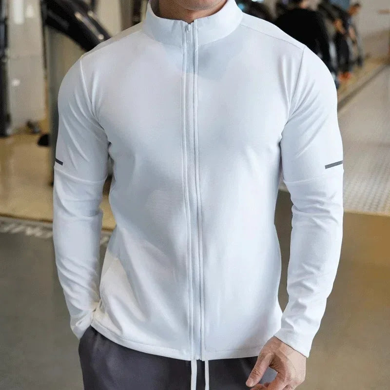 Men's Sports Fitness Casual Tops Long Sleeve Stand Up Collar Solid Colour Jacket Jogging Workout Sweatshirt with Zip Running