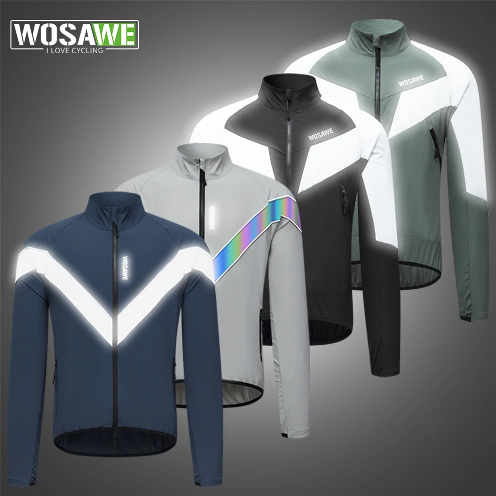 WOSAWE Reflective Cycling Jacket Winter Autumn Bicycle Windbreaker Bike Soft Windproof Waterproof Motorbike Jacket Men Coat