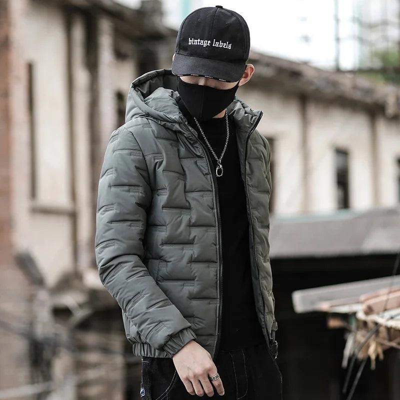 Windproof Short Daily Casual Down Jacket Cotton Warm Daily Coat Parka Padded Jacket Winter Style Men Hooded Jacket Warm Fashion