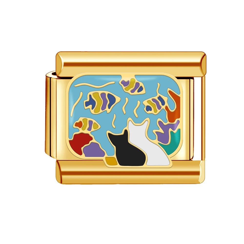 Gold Color Heart Sunflower Cherry Tai Chi Leopard Italian Charm Links Fit 9mm Bracelet Stainless Steel Men Women DIY Making Gift