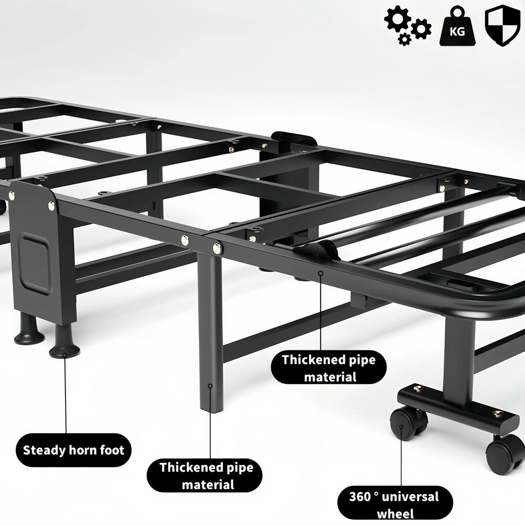 1 Folding Bed Dust Bag or 1 Folding Bed with High Density Compact Storage with High Density Sponge Mattress, Single Bed, Easy to Assemble, Lightweight, Portable Iron Frame Design for Office, Outdoor or Home Use, Safety Design