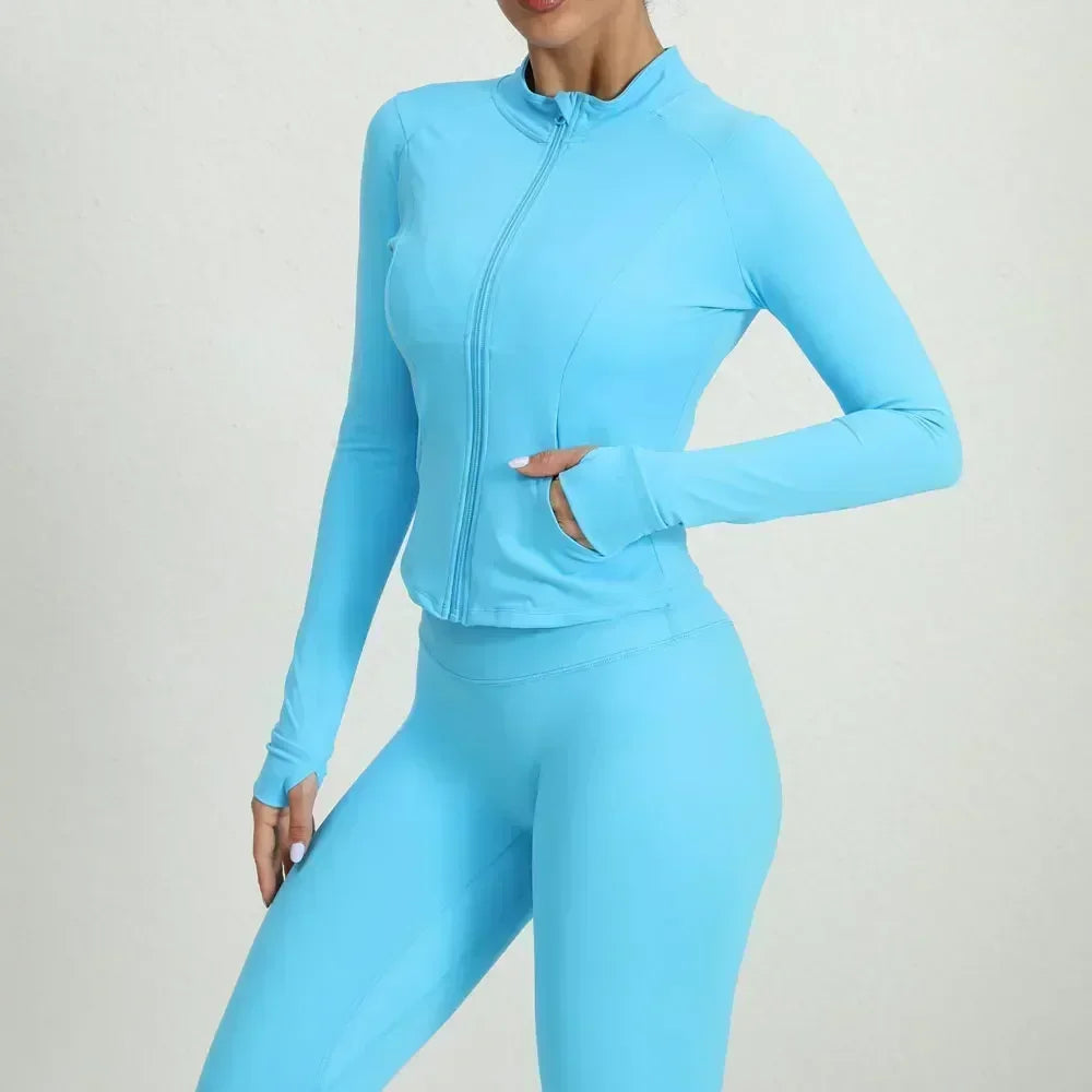 Women's Fitted Yoga Jacket Stretch Workout Top Lightweight Outerwear for Pilates, Gym & Outdoor Training Athletic Zip-Up Cover