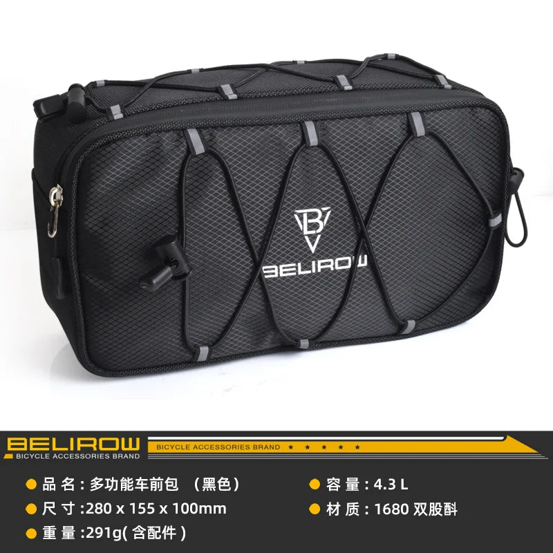 2.1/4.3L Bicycle Handlebar Bag Large Capacity Storage Front Tube Bag Basket Pack Cycling Accessories for MTB Foldable Bike