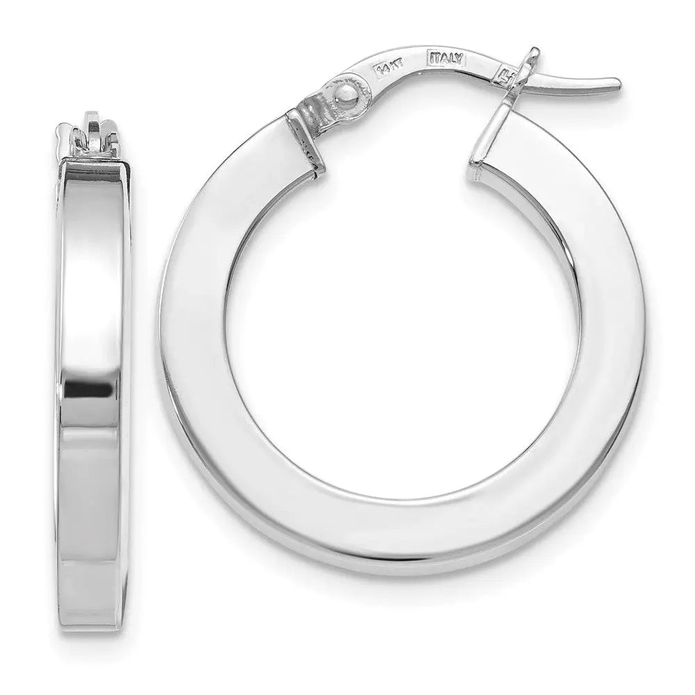 14K with White Rhodium Plating Polished Hoop Earrings