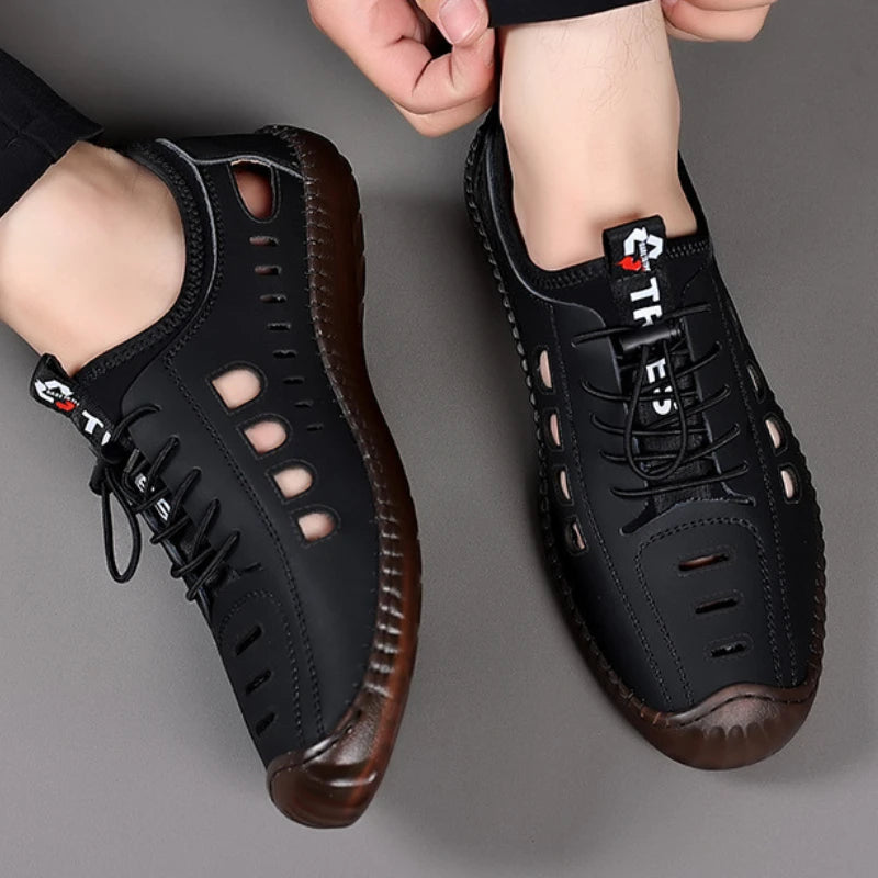 Summer Men's Leather Sandals Tendon Sole Slip on Flat Casual Sandals Outdoor Beach Sandal Shoes for Men Sandalias De Hombre 2025