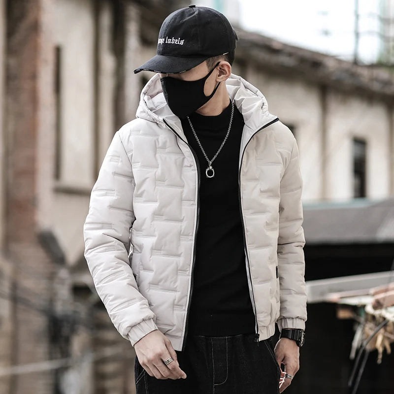 Windproof Short Daily Casual Down Jacket Cotton Warm Daily Coat Parka Padded Jacket Winter Style Men Hooded Jacket Warm Fashion